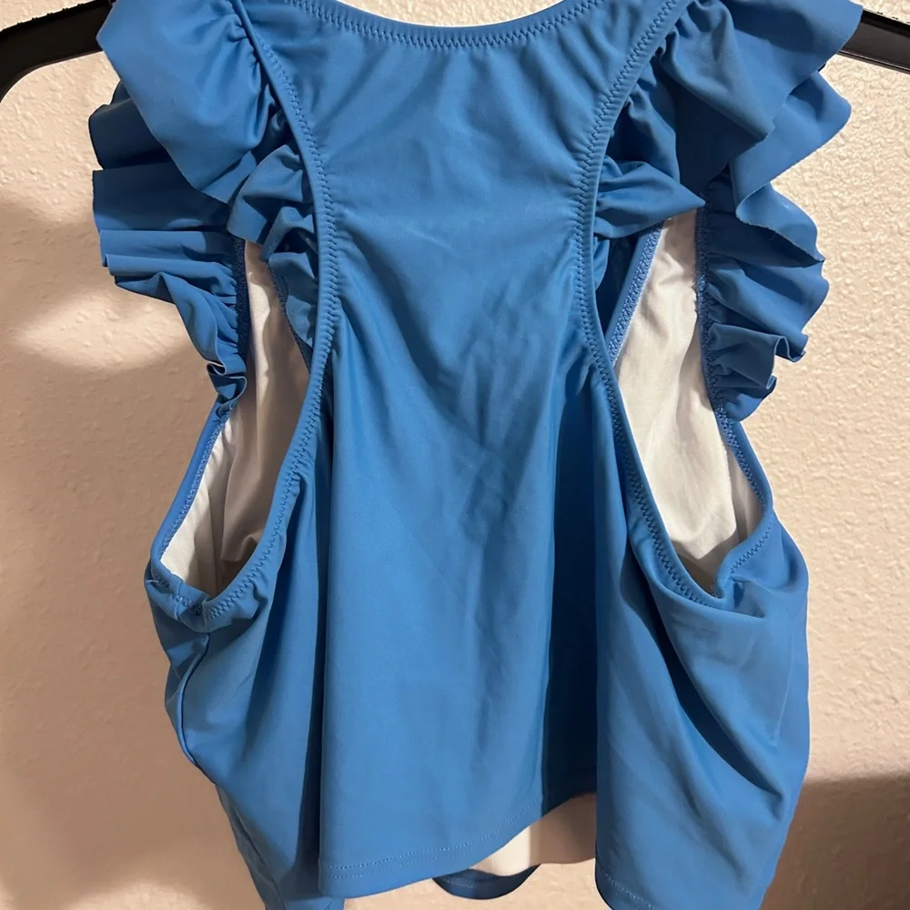 Latched Mama Blue Ruffled Bikini Nursing Top and Skirt - Picture 2 of 6